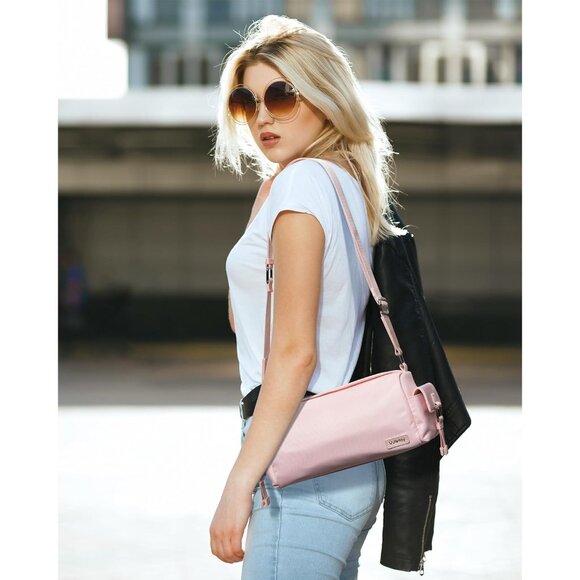 Pink Nylon Crossbody Bag for Women 10.2x3.9x5.1 Inch Small Shoulder Sling Purse - Picture 4 of 7